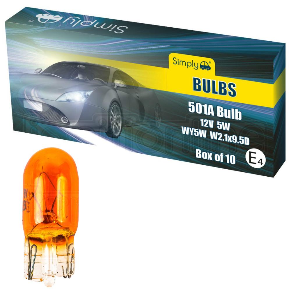 501 Amber Replacement 12V W5W Side / Tail Light Wedge Bulbs (Pack of 10)