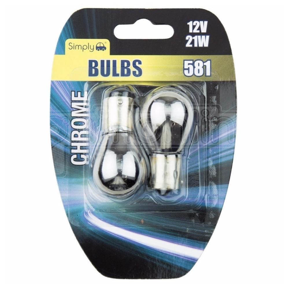 2pk PY21W S581C Chrome Bulb Blister 12V 21W BAU15S