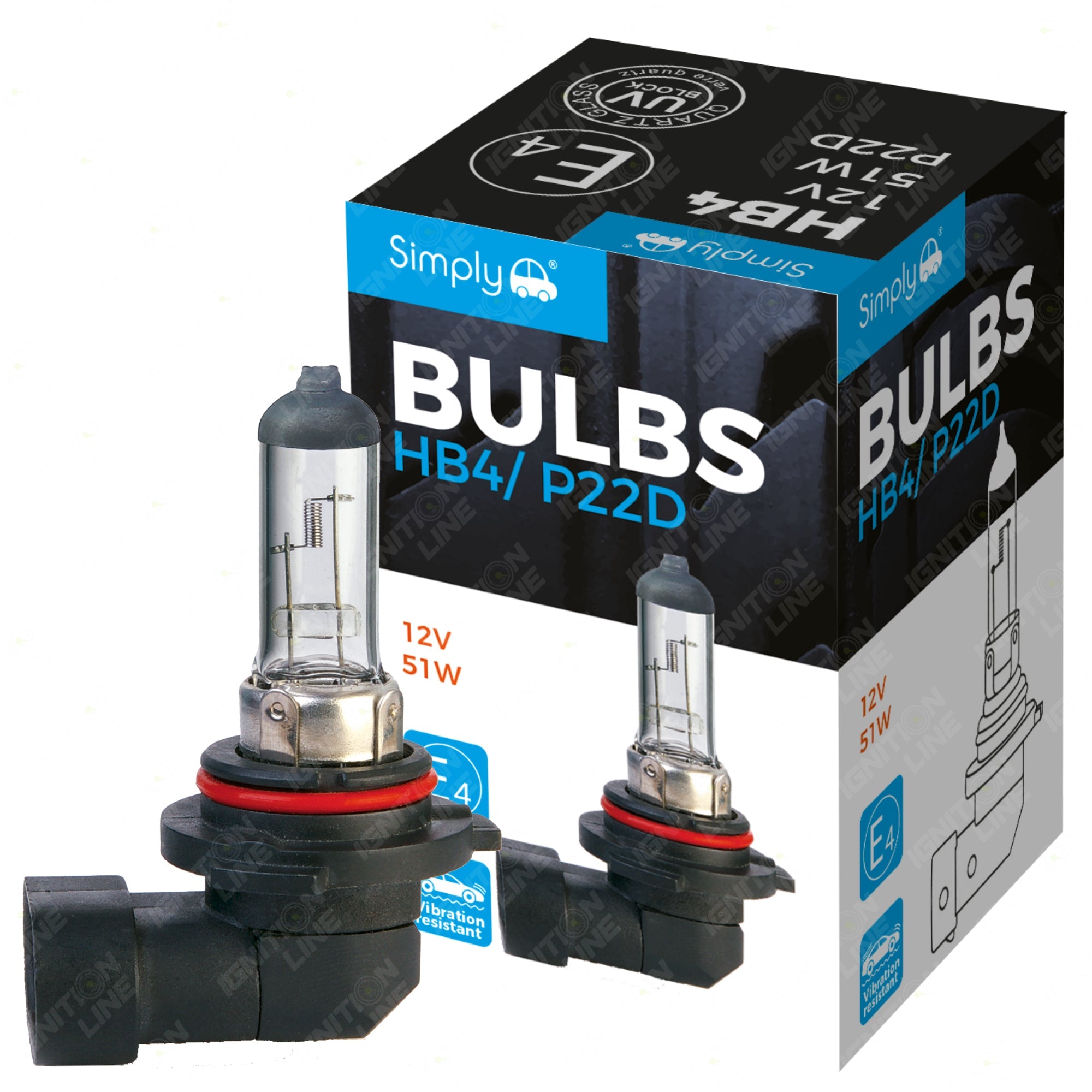 HB4 9006 12V 51W Halogen Headlight Bulb