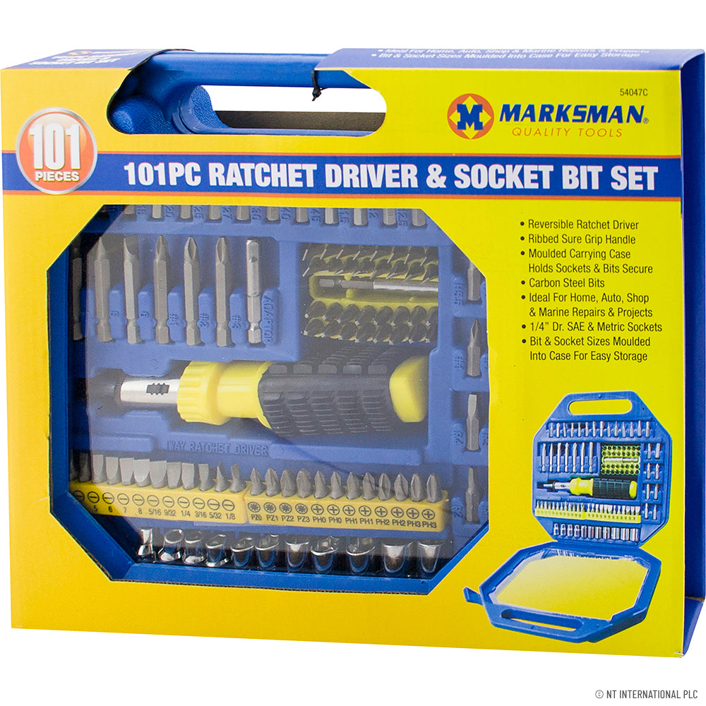 101pc Screwdriver Ratchet Driver and Socket Bit Set