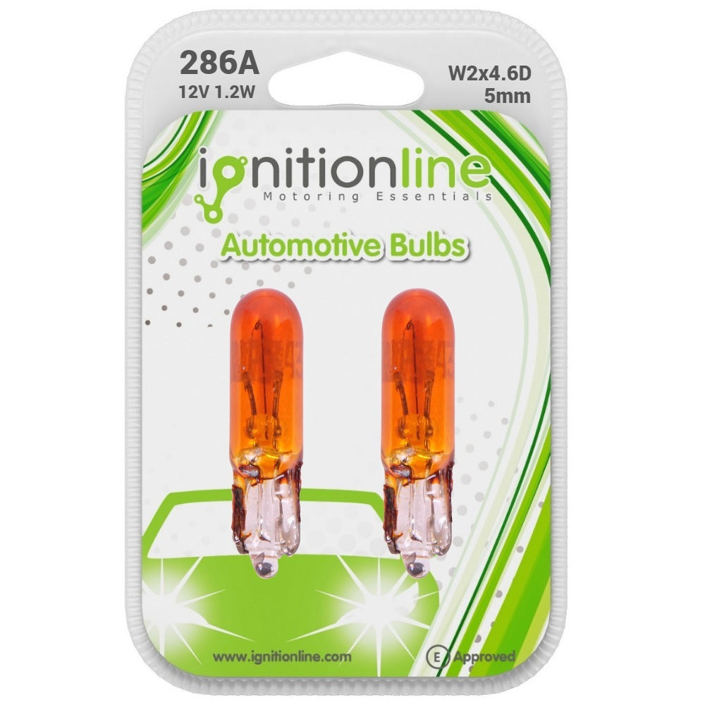 Ignitionline 286 Amber 12V 1.2W Dashboard & Panel Wedge Bulbs (Twin Pack)