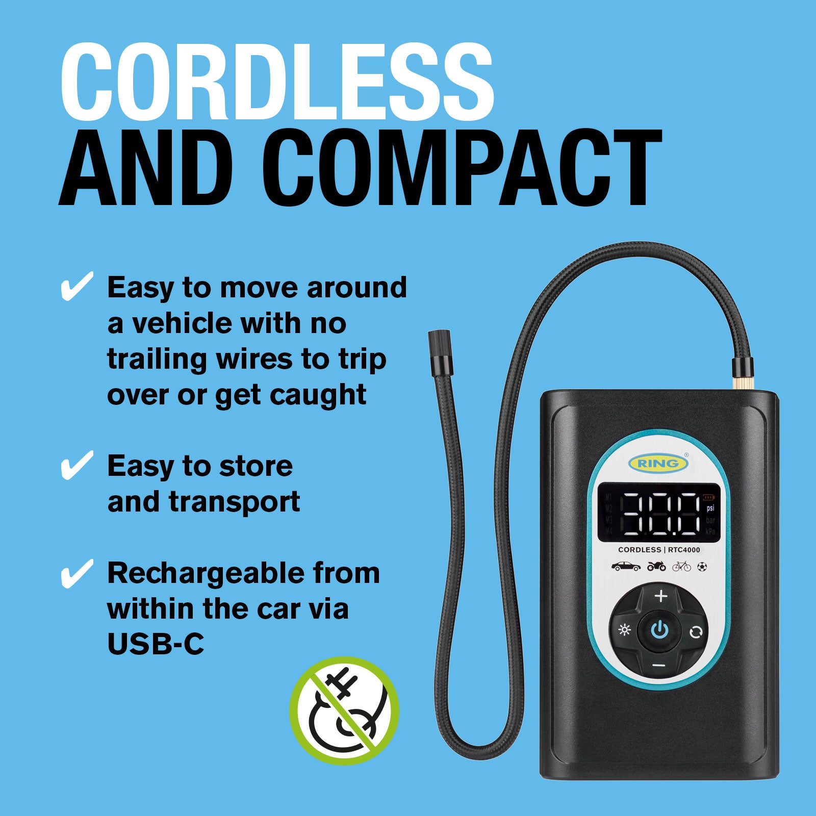 Ring Cordless Rechargeable Tyre Inflator