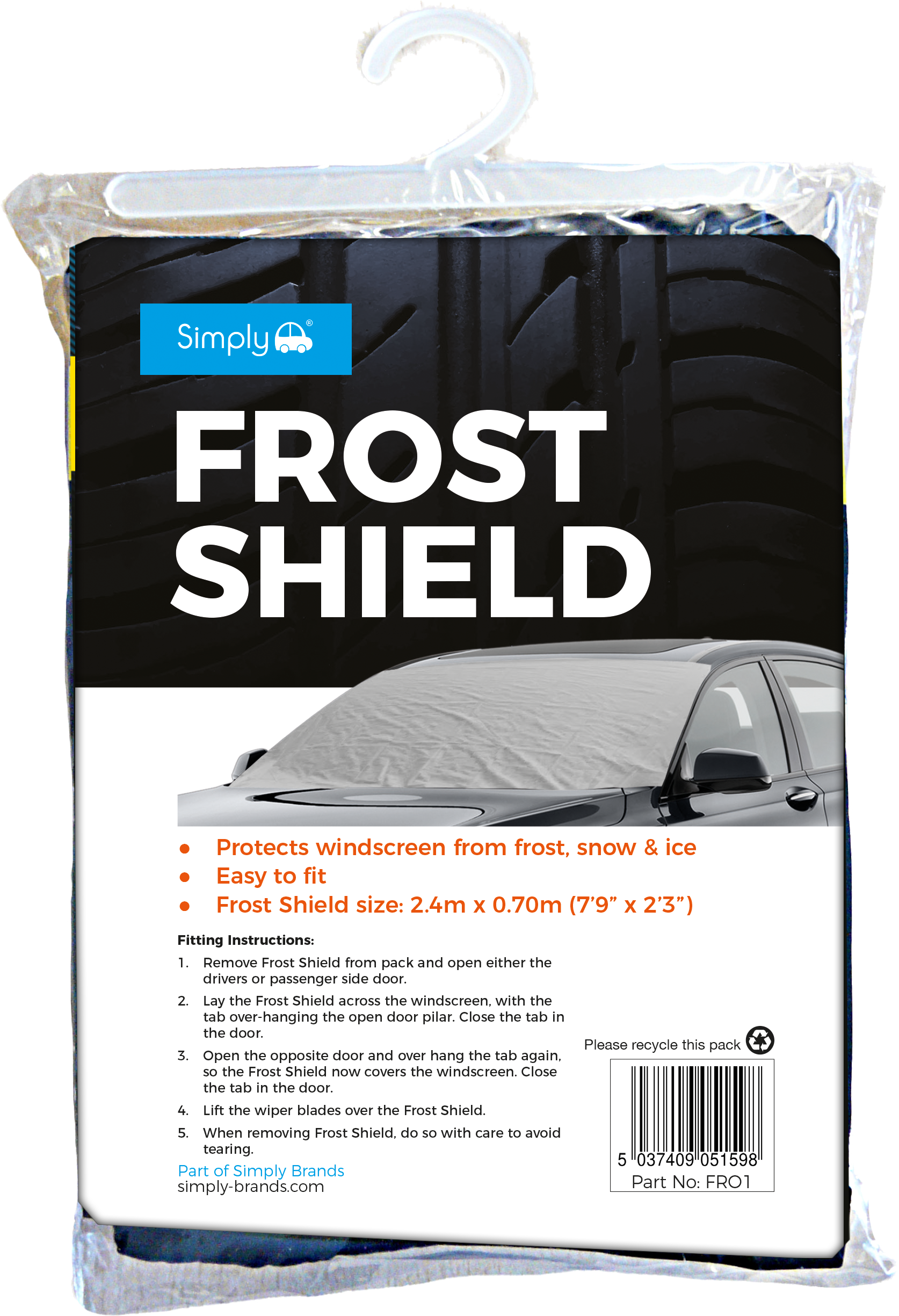 Simply Windscreen Frost Shield Universal 70 x 144 cm