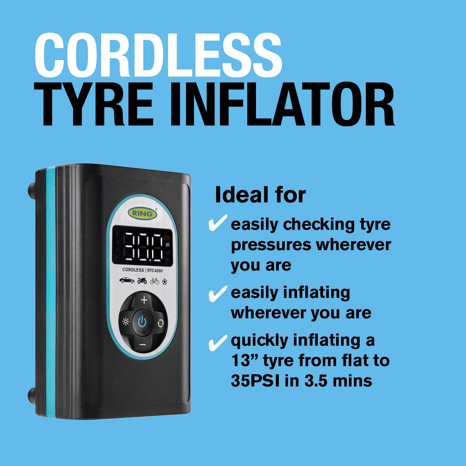 Ring Cordless Rechargeable Tyre Inflator