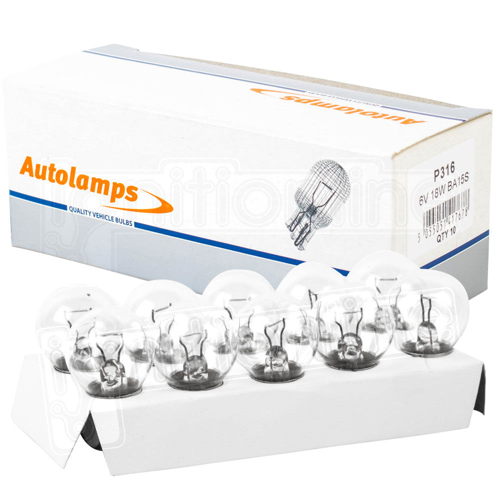 316 Replacement Motorcycle 6V 18W Side & Tail Light Bulbs (Pack of 10)