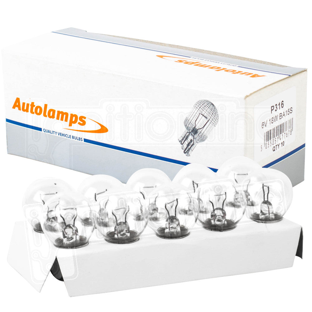 316 Replacement Motorcycle 6V 18W Side & Tail Light Bulbs (Pack Of 10)