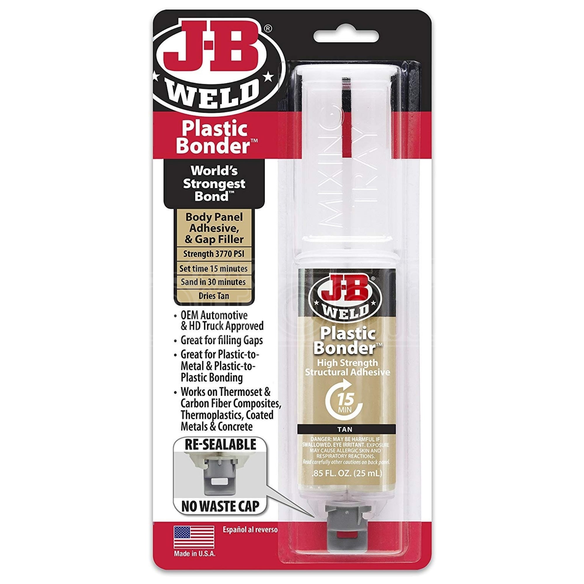 J-B WELD Plastic Bonder High Strength Adhesive 25ml Double Barrell - Tan