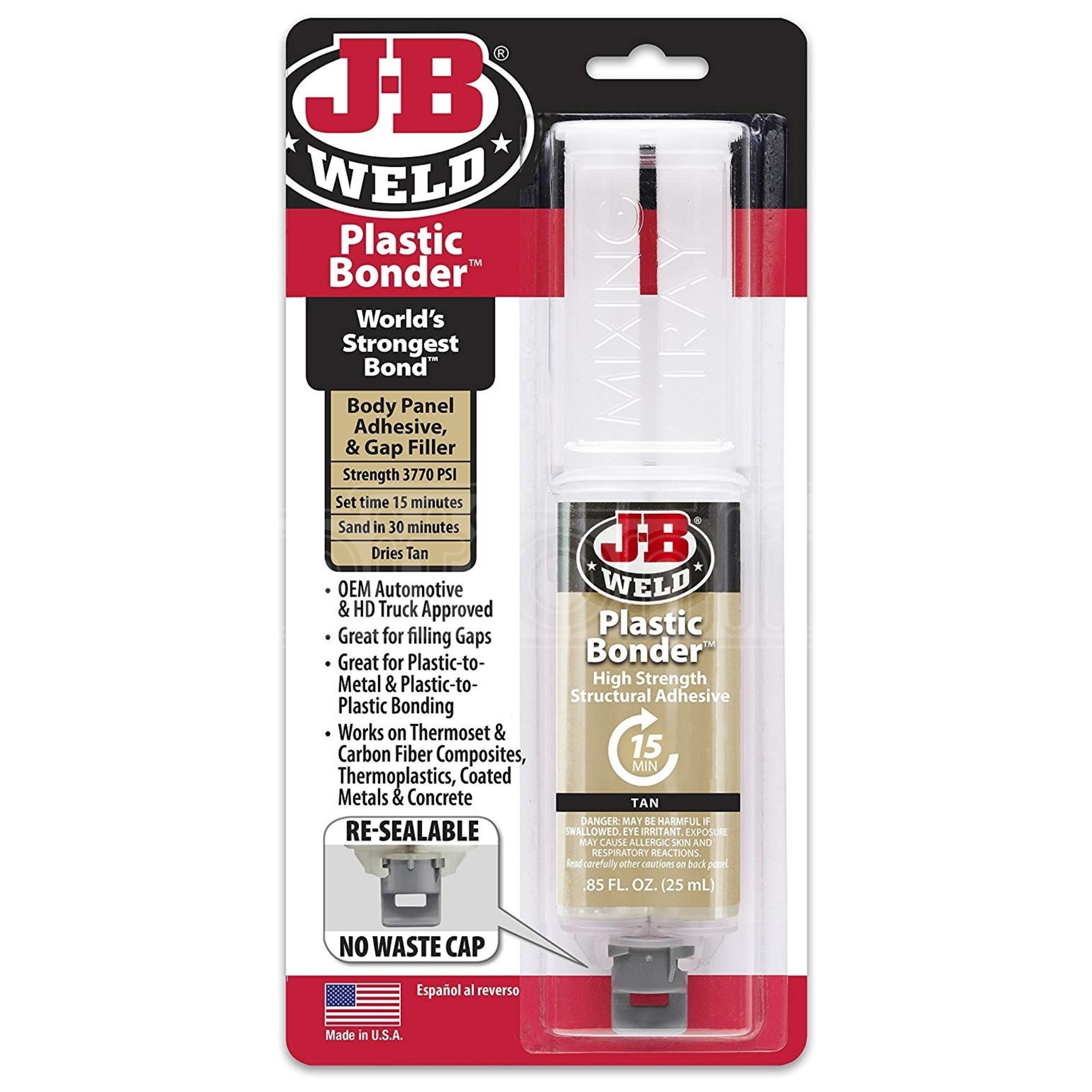 J-B Weld Plastic Bonder High Strength Adhesive 25ml Double Barrell - Tan