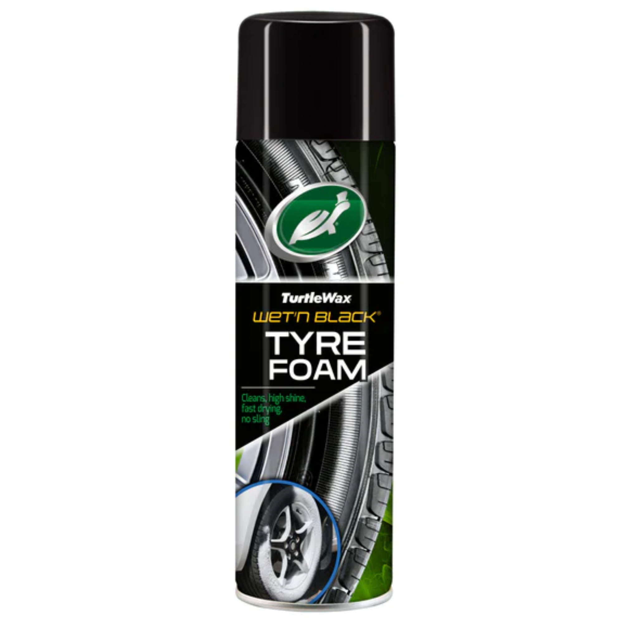 Turtle Wax Wet N Black Tyre Foam 500ml Deep Cleans Shine Cleaning Tire Sidewalls