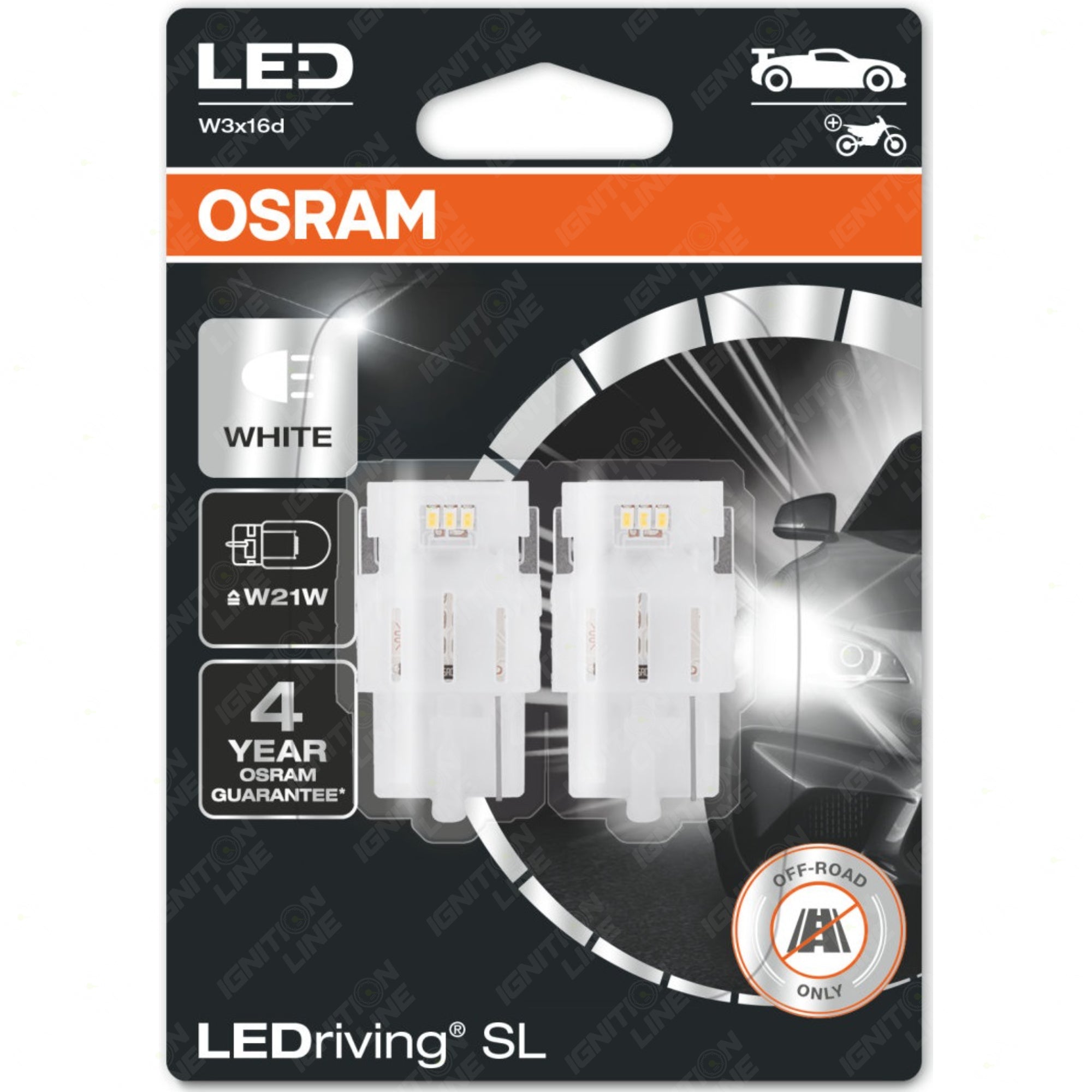 Osram Ledriving Standard Retrofit 582 W21W 12V Cool White Bulbs (Twin Pack)