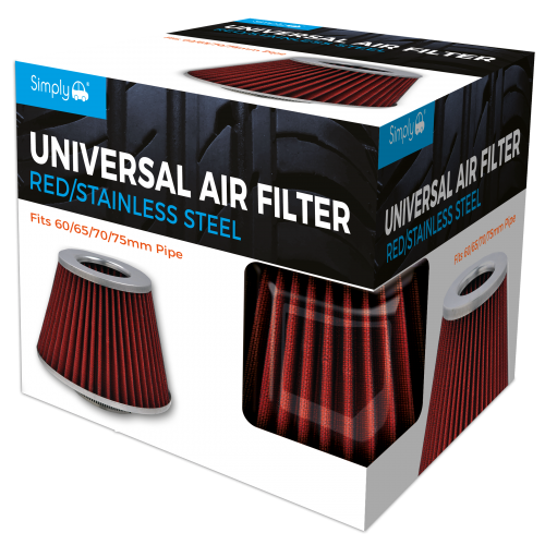 SIMPLY AUTO Universal Air Filter Chrome Front Red