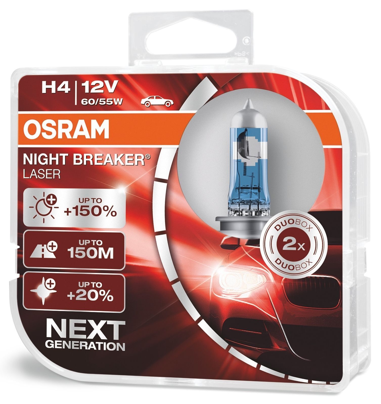 Osram H4 12V 60/55W Night Breaker Laser (Next Generation) Twin Pack