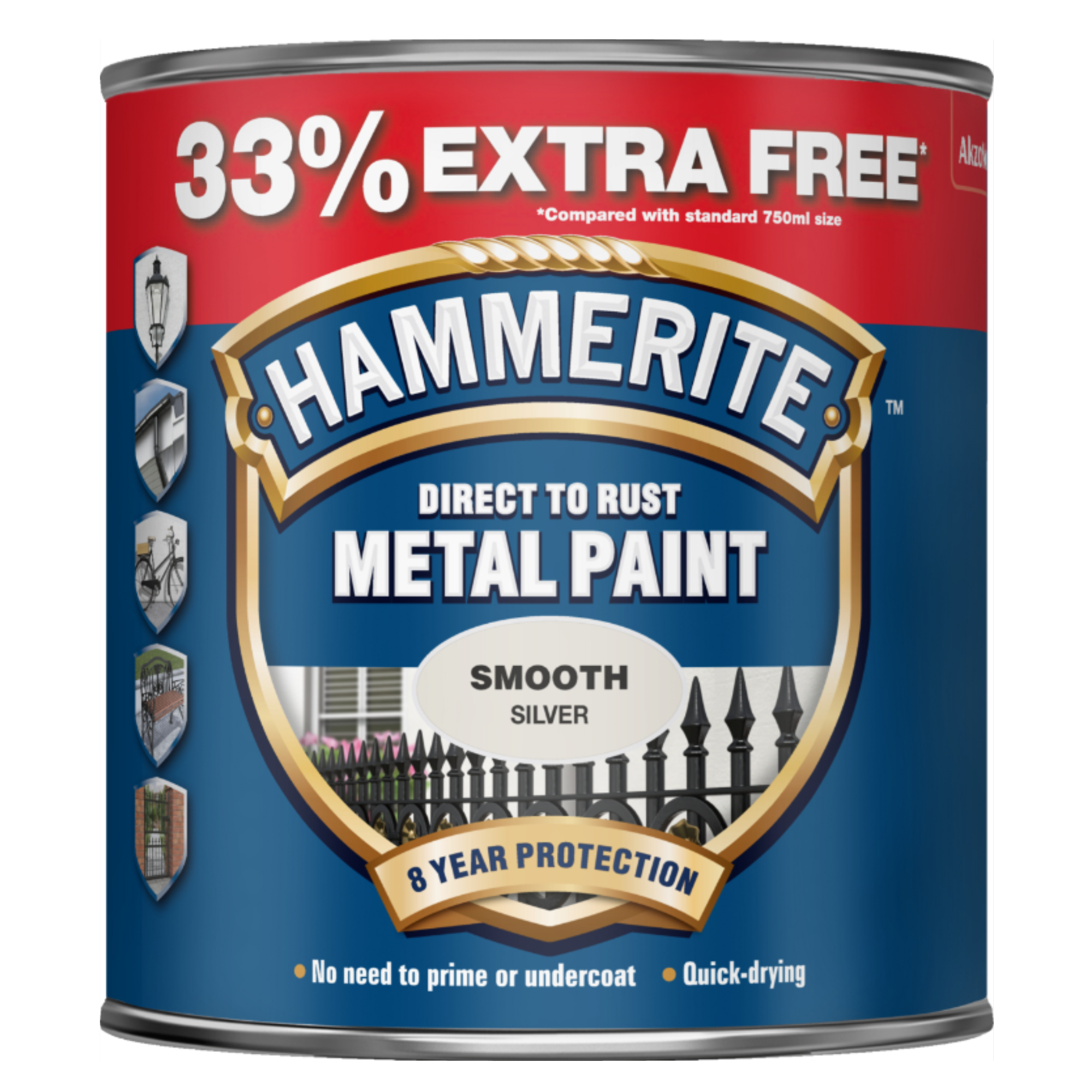 Hammerite Metal Paint Smooth Silver 750ml 33% Free