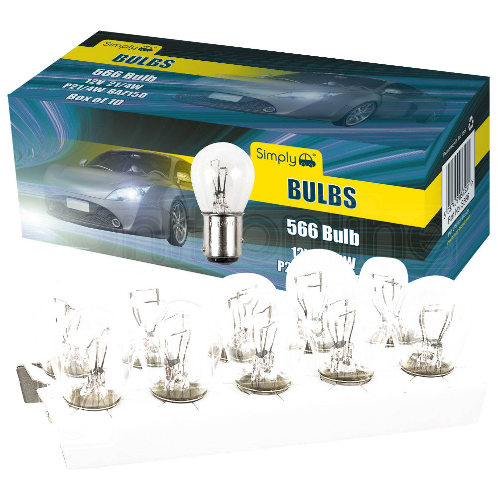 566 Replacement 12V 21/4W Stop & Tail Bayonet Bulbs (Pack Of 10)