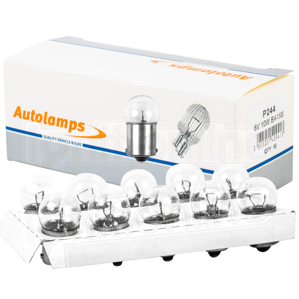 244 6V 10W Side & Tail Light Bayonet Bulbs (Pack Of 10)